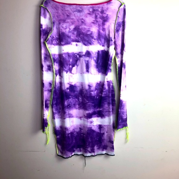 Color-block tie dye bodycon dress purple & white Stretch MED - Picture 10 of 15